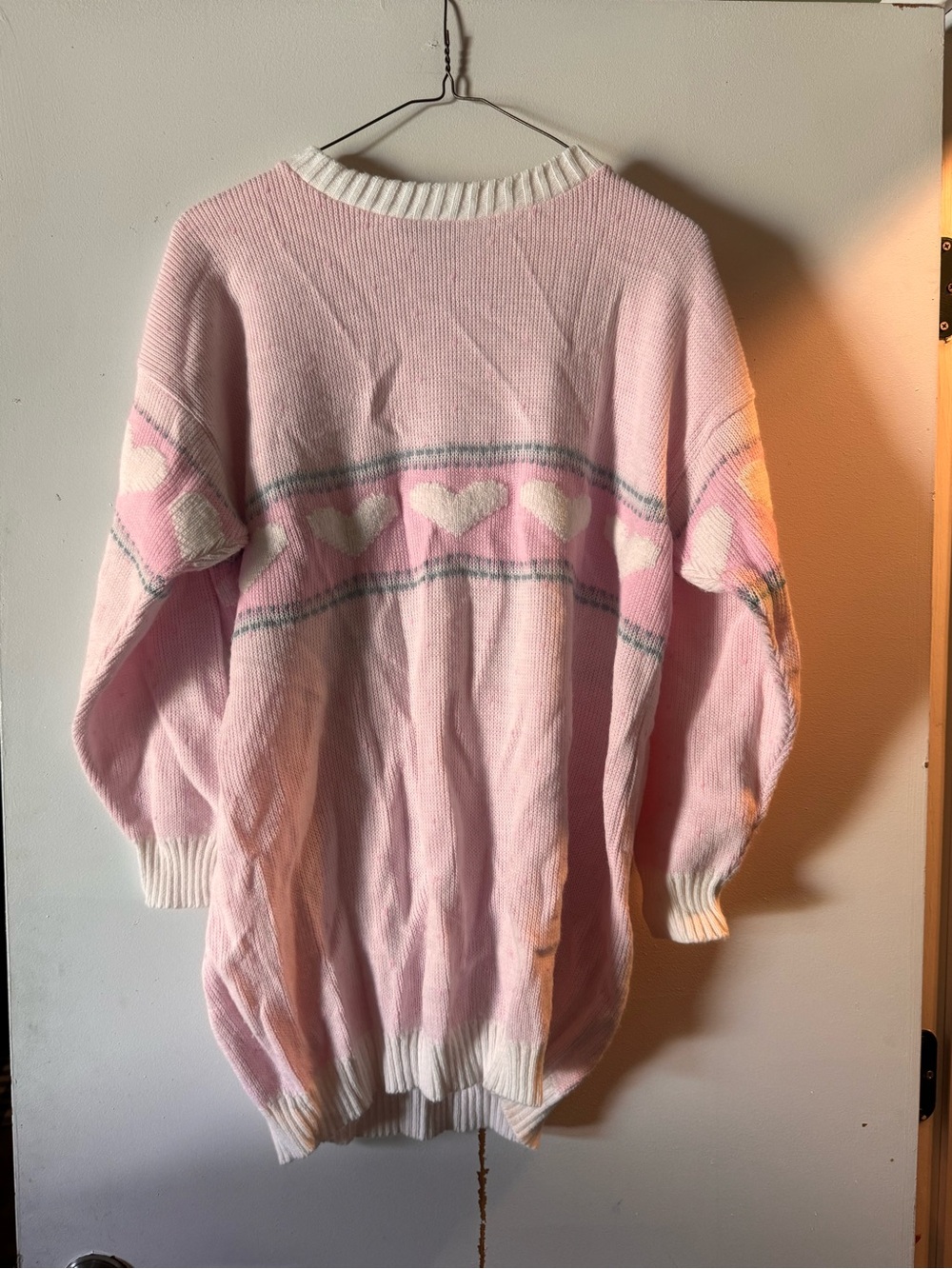 Women's Pink Heart-Striped Crewneck Sweater